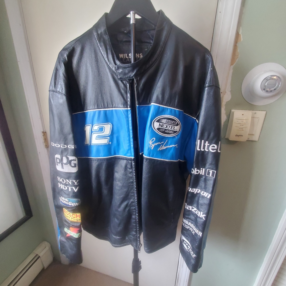 Wilson Black and Blue Racing Patch Leather Jacket